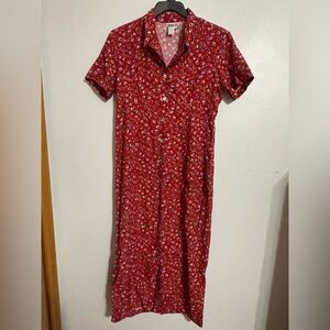 Red Floral Midi Dress